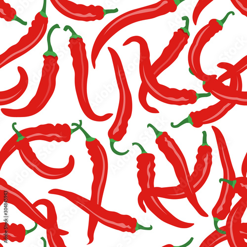 Seamless pattern with red hot chili peppers