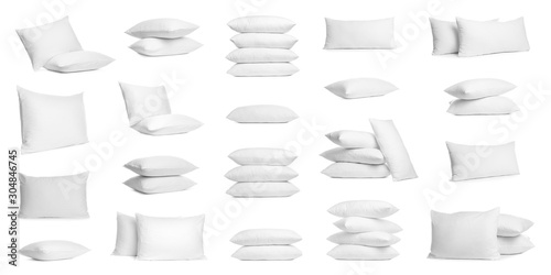 Set of soft pillows isolated on white photo