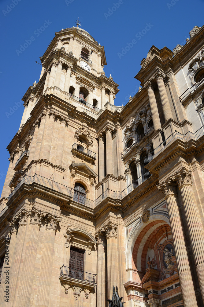 Bell tower of the Cathedral of the Incarnation in Malaga, Spain