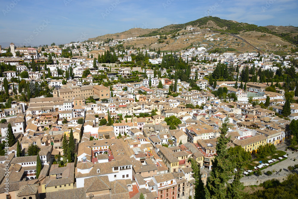 Landscape of the Albayzin neighborhood as seen from the Alhambra in Granada, Spain
