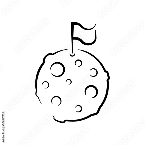 Icon outline moon with banner flag