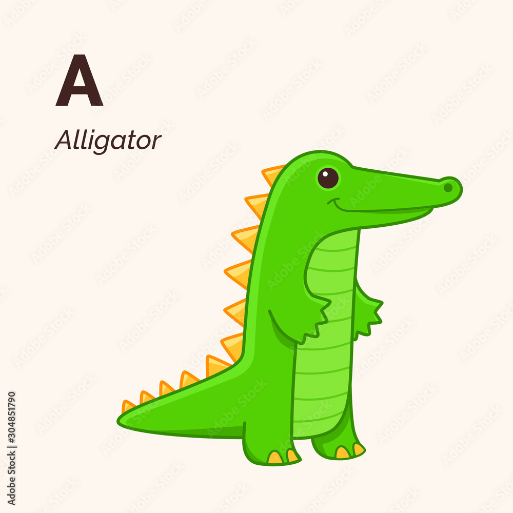 Fototapeta premium Cartoon alligator, cute character for children. Vector illustration in cartoon style.