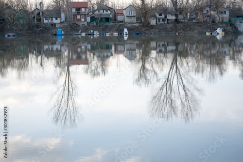 reflection of trees in river Tisa, Vojvodina, Serbia