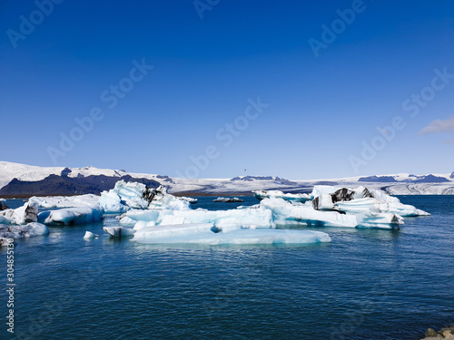Floating ice floes on the lake 