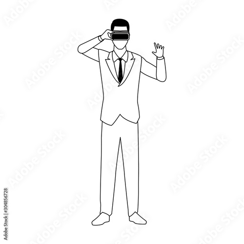 businessman with vr glasses icon, flat design