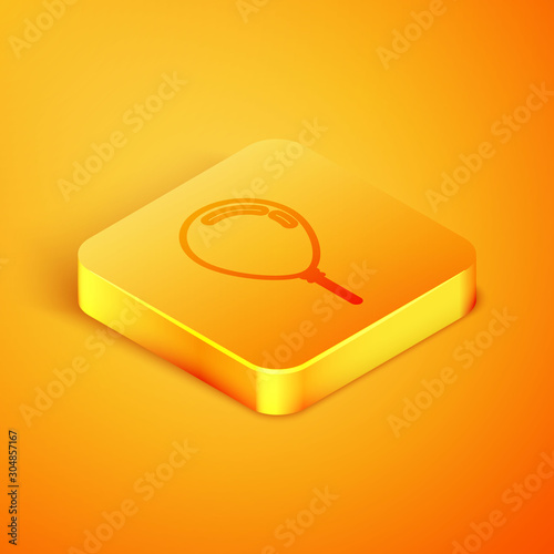 Isometric line Balloon with ribbon icon isolated on orange background. Orange square button. Vector Illustration
