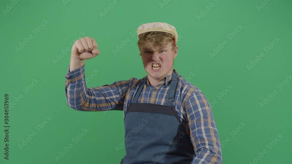 Adult Man Carpenter Making Fist Sign