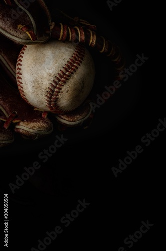 Baseball glove and baseball o