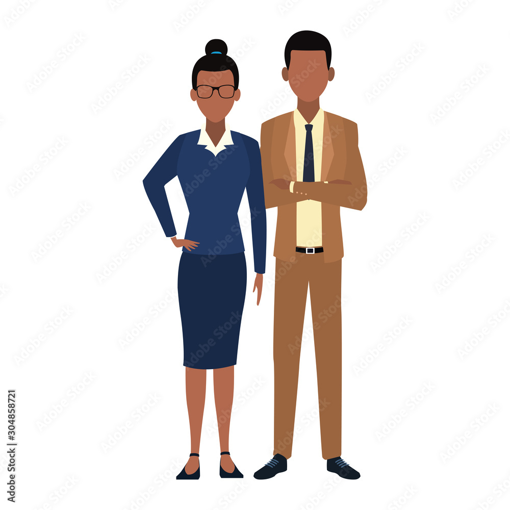 afro businessman and businesswoman standing icon afro businessman and businesswoman standing icon