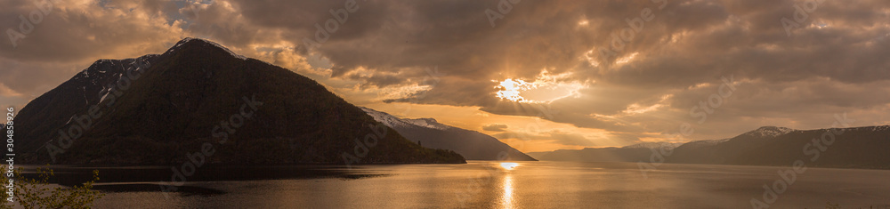 Sognjefjord at golden hour in Norway