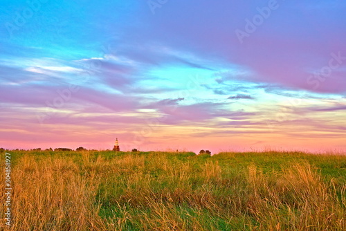 Summer sunset over the field. Kostroma region  Russia.