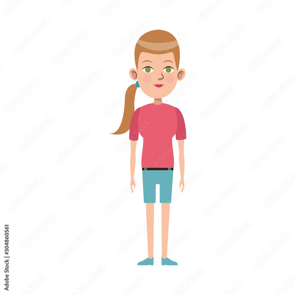 cartoon young woman wearing shorts and pink tshirt cartoon young woman wearing shorts and pink tshirt