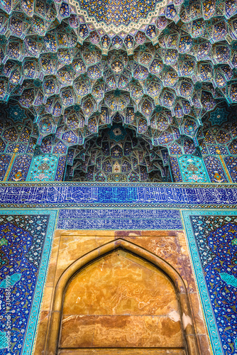 Details of entry gate of Imam Mosque located on Imam Square in Isfahan city, Iran photo