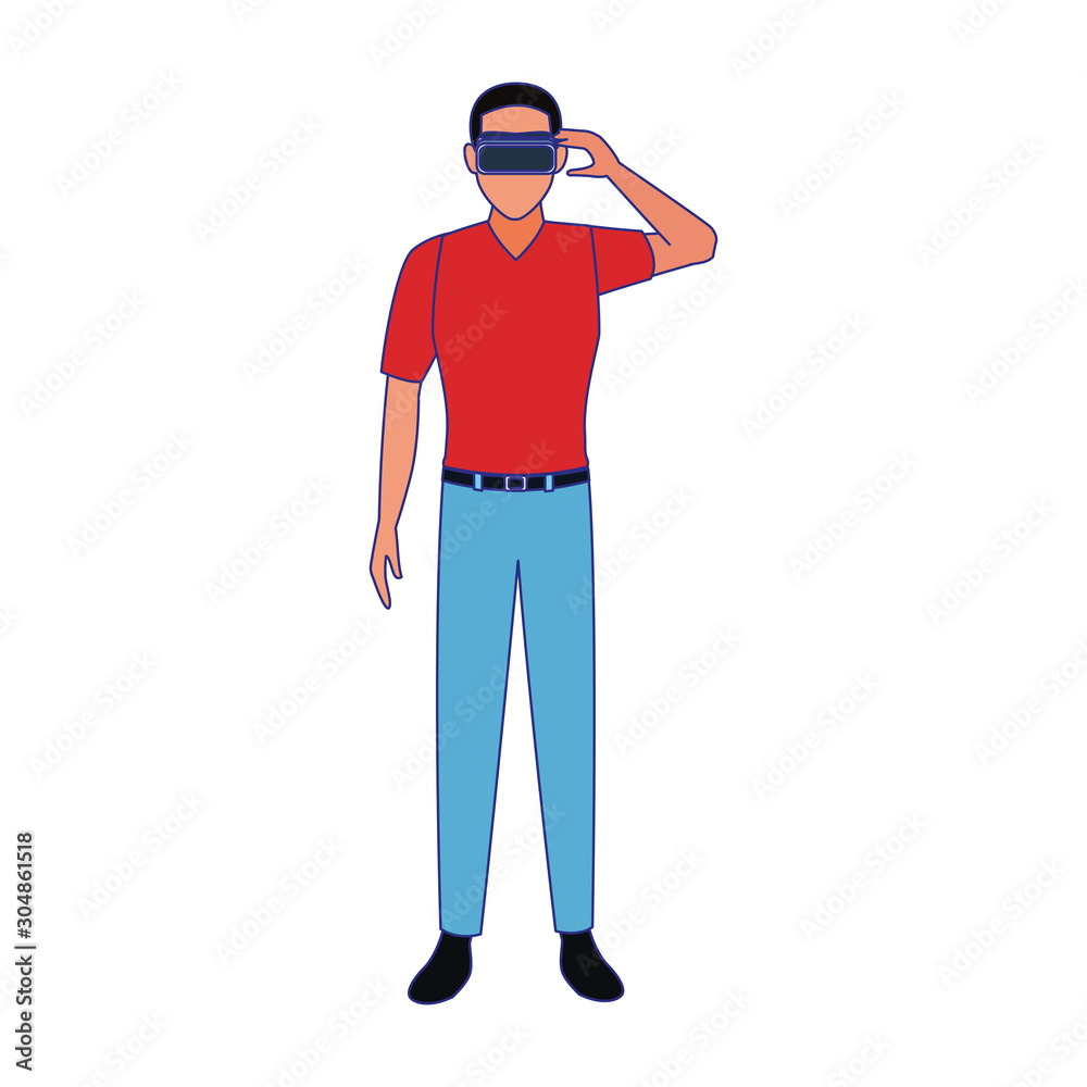 man using technology of augmented reality vector design