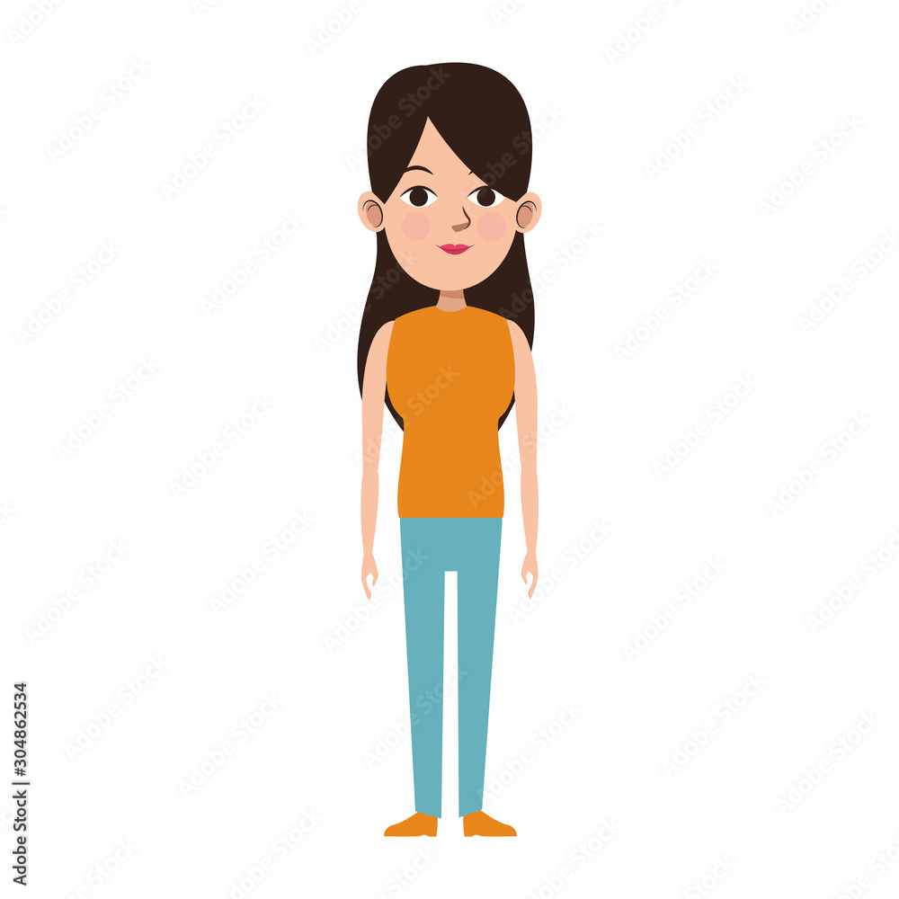 young woman standing icon, colorful design young woman standing icon, colorful design