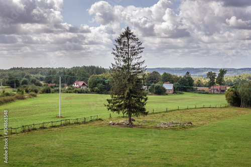 View from viewing tower on the top of Dylewska Mount in Landscape Park of Dylewo Hills in Poland photo