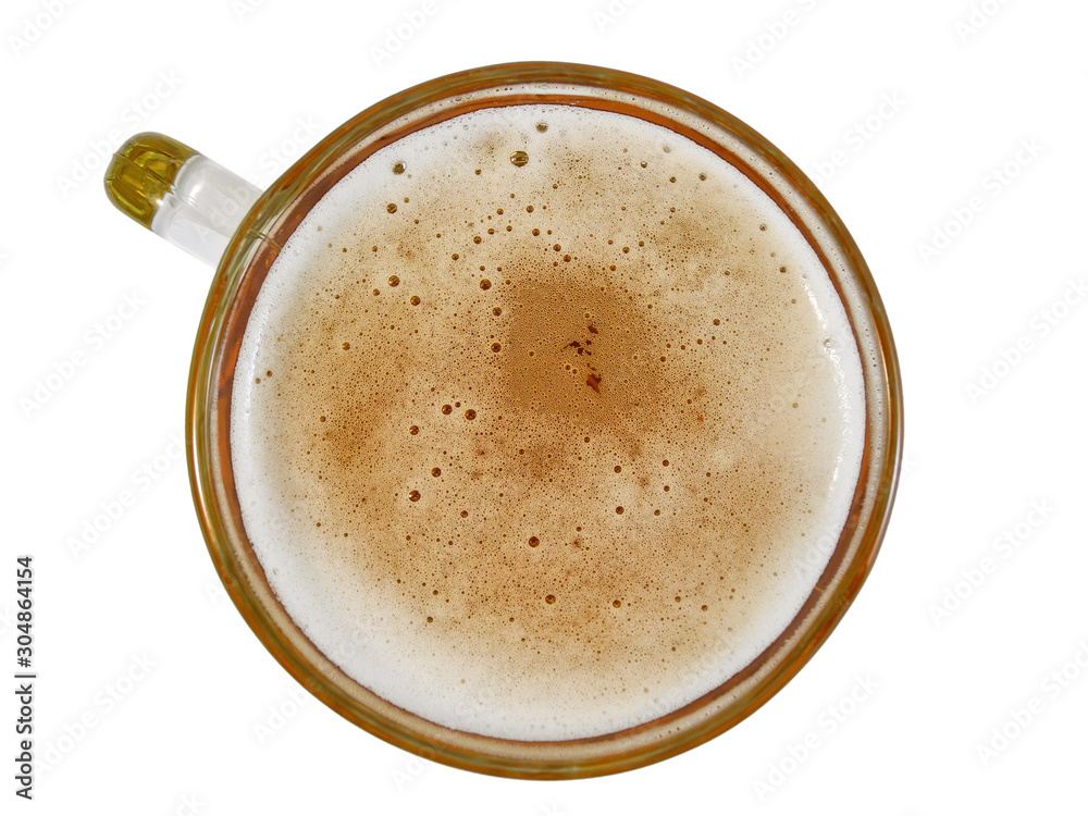 Glass beer mug isolated on white background top view