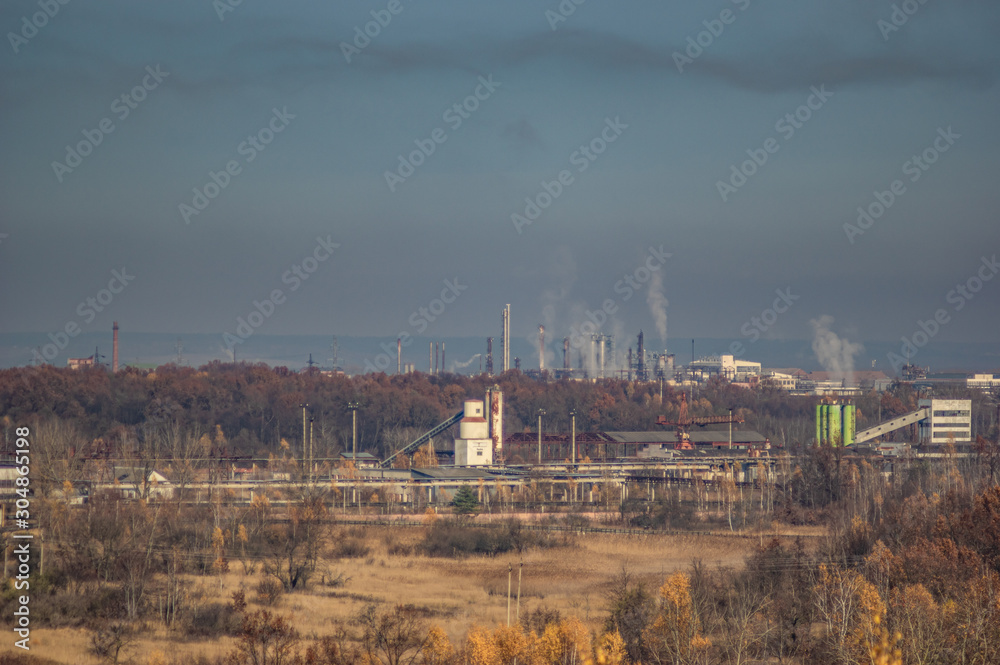 Factories in an industrial area among the forest
