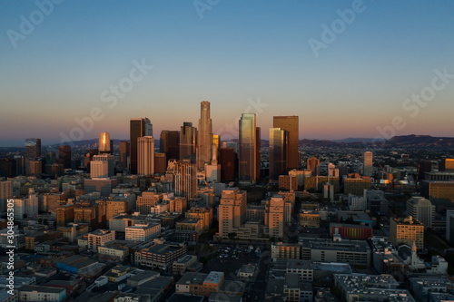 Aerial view of downtown Los Angeles at sunrise