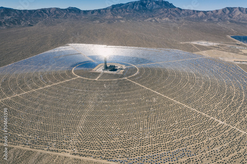 Aerial view of Solar Plant near Las Vegas in Mojave Desert California photo