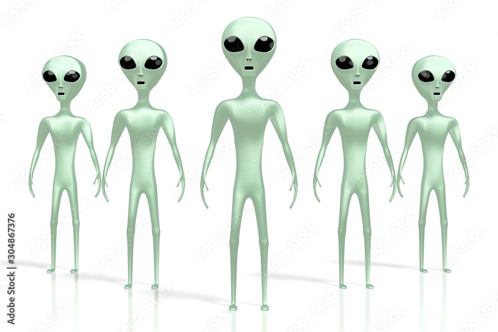 Obraz premium Green aliens, extraterrestrials - 3D rendering