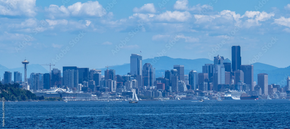Seattle waterfront and skyline as seen from Elliott Bay