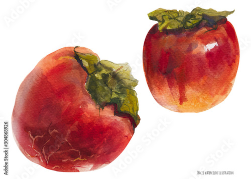Two red persimmon fruits