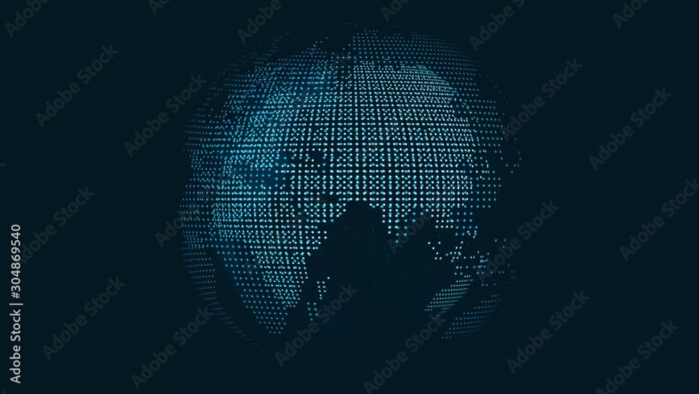  Earth globe with transparent night map of earth slow rotates around its axis, seamless futuristic technology animation of digital world