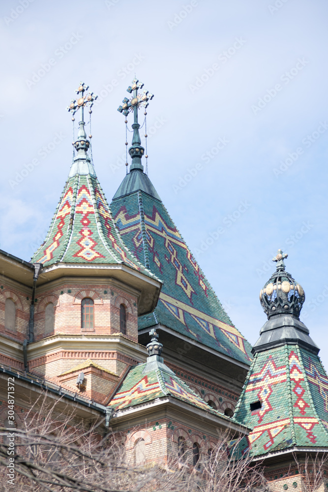 Orthodox Cathedral towers in Timisoara Romania