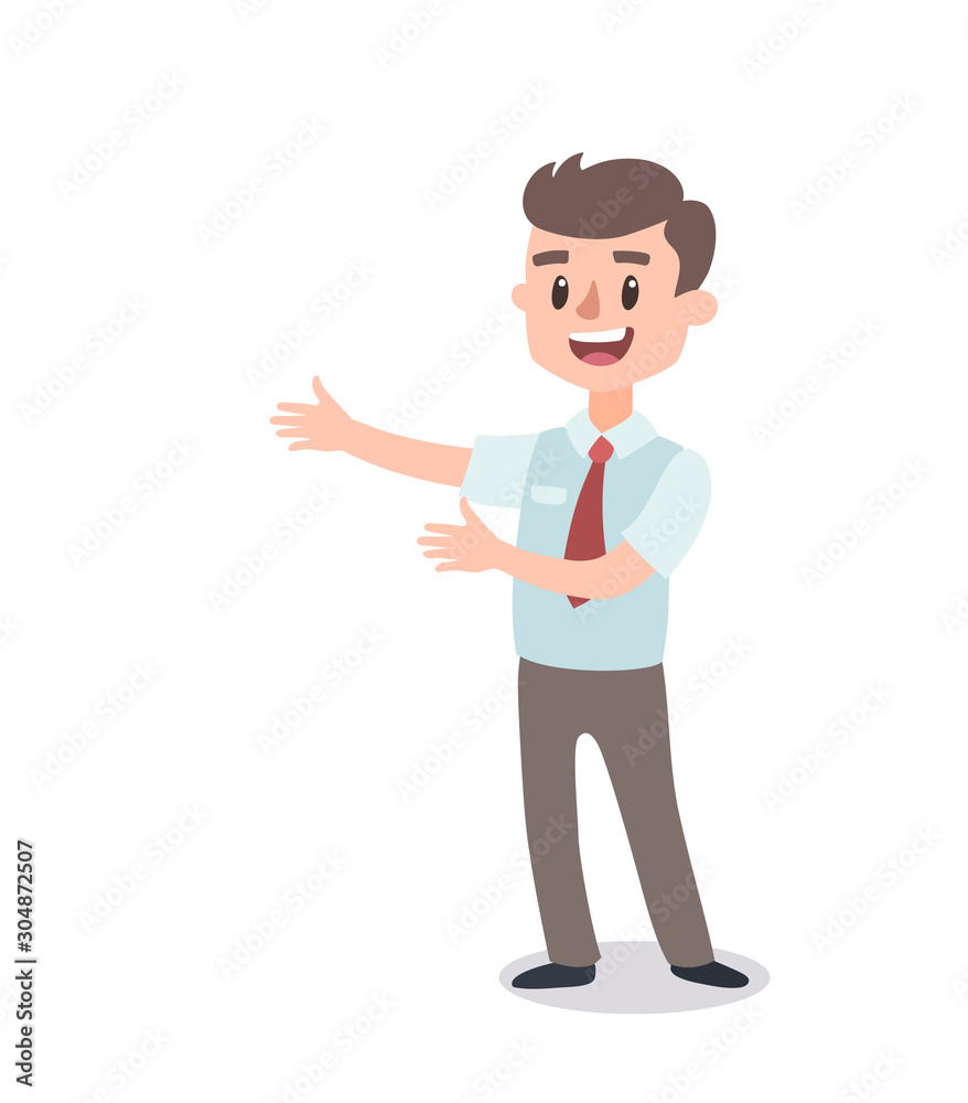 Businessman character set. Animate character. Male personage constructor. Different man postures. Vector set personage.