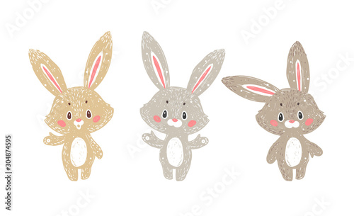 Christmas Posters. Vector illustration. Template for Greeting Scrapbooking  Congratulations  Invitations  Stickers  Planners and cards. Set of Cute personage - bunny.