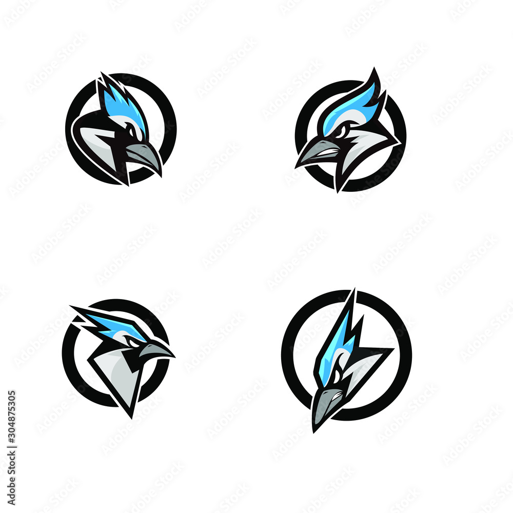 set of blue jay bird color head mascot logo icon designs vector illustration set of blue jay bird color head mascot logo icon designs vector illustration