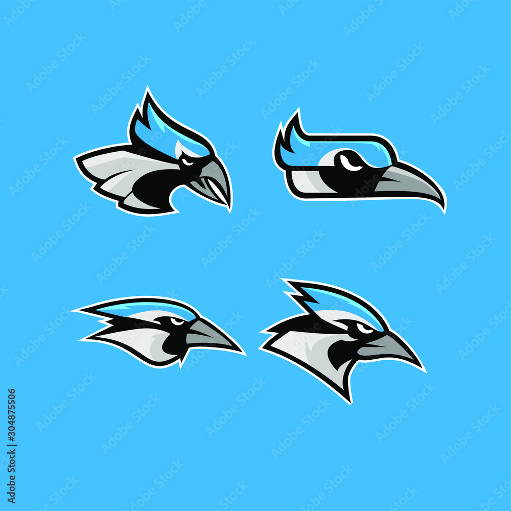 Obraz premium set of blue jay bird color head mascot logo icon designs vector illustration