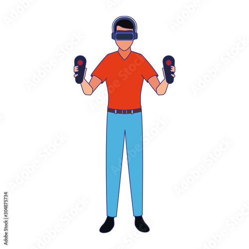 man using technology of augmented reality vector design