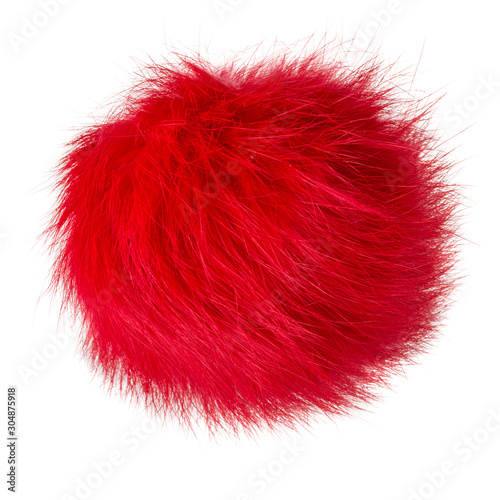 Foto Close up of red rabbit fur pompom isolated on white background