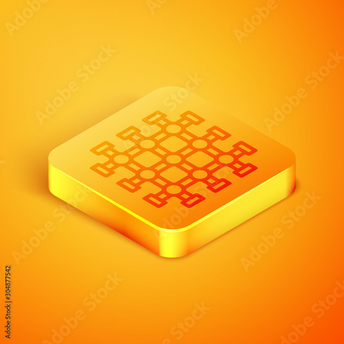Isometric line Prison window icon isolated on orange background. Orange square button. Vector Illustration