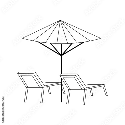 beach parasol and seats icon, flat design