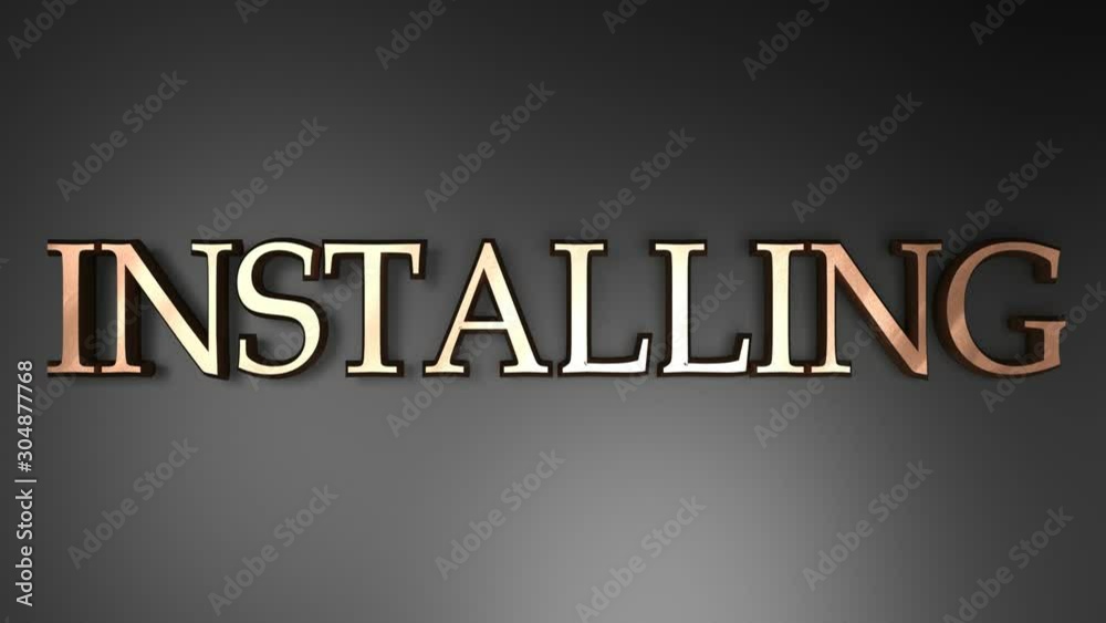 The write INSTALLING, on black background, with two horizontal lines going from one side to the other - 3D rendering video clip