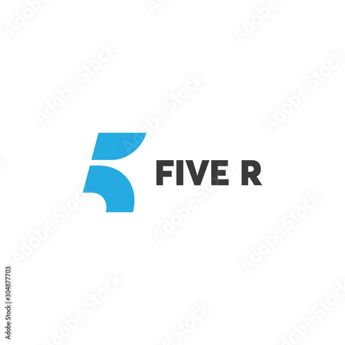 Simple 5 and R initial letter and number logo design template
