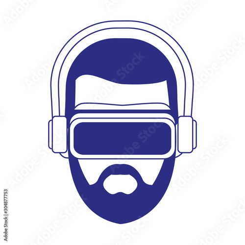 man using technology of augmented reality vector design