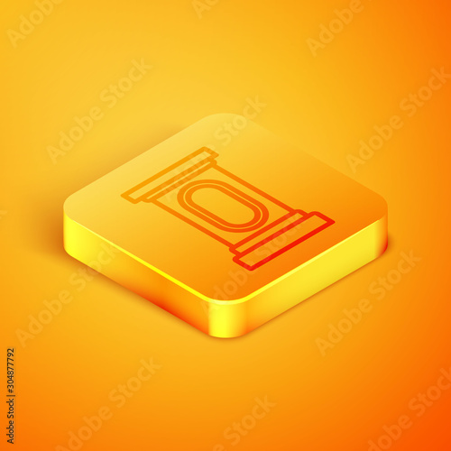 Isometric line Stage stand or debate podium rostrum icon isolated on orange background. Conference speech tribune. Orange square button. Vector Illustration
