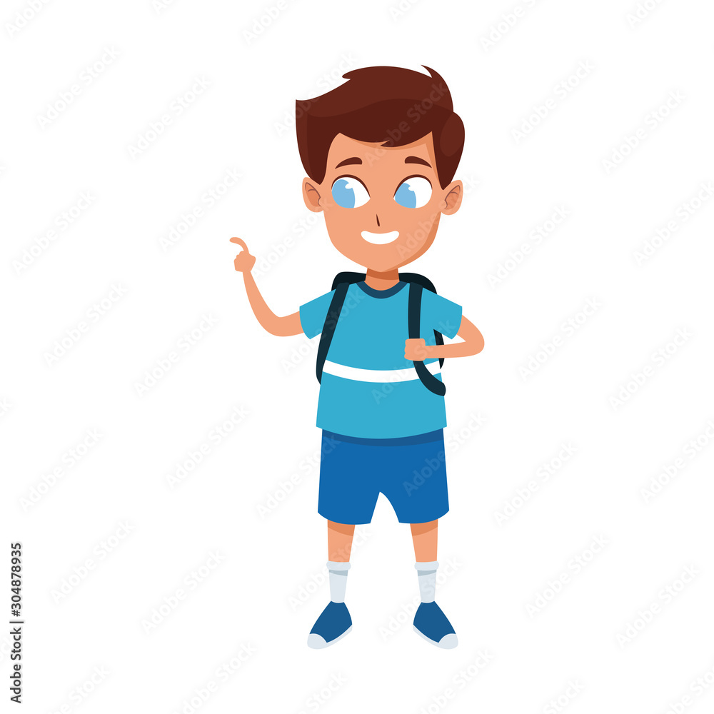 cute boy with school backpack icon, colorful design