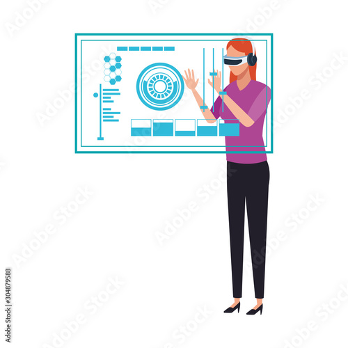 woman using technology of augmented reality vector design