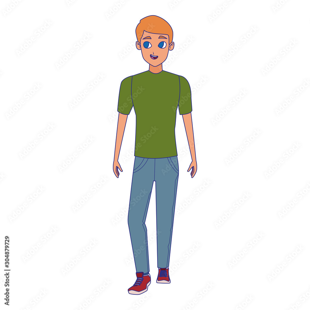 man standing and wearing jeans and green tshirt