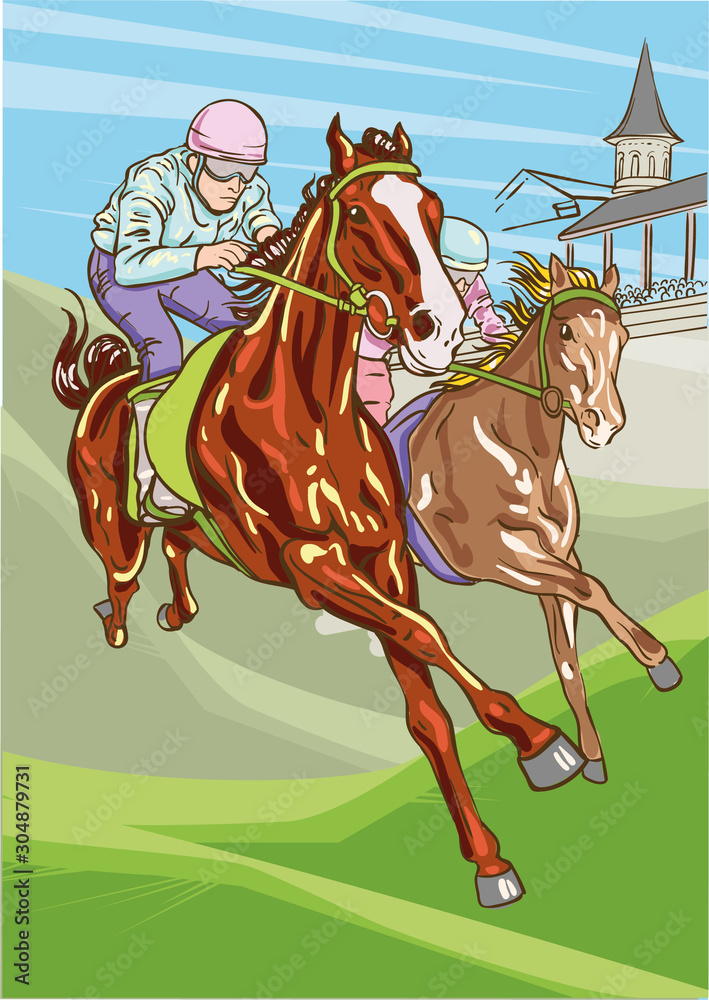 Horse racing competition. Vector illustration. Derby. Stock Illustration |  Adobe Stock