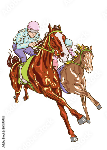 Horse racing competition. Vector illustration. Derby.