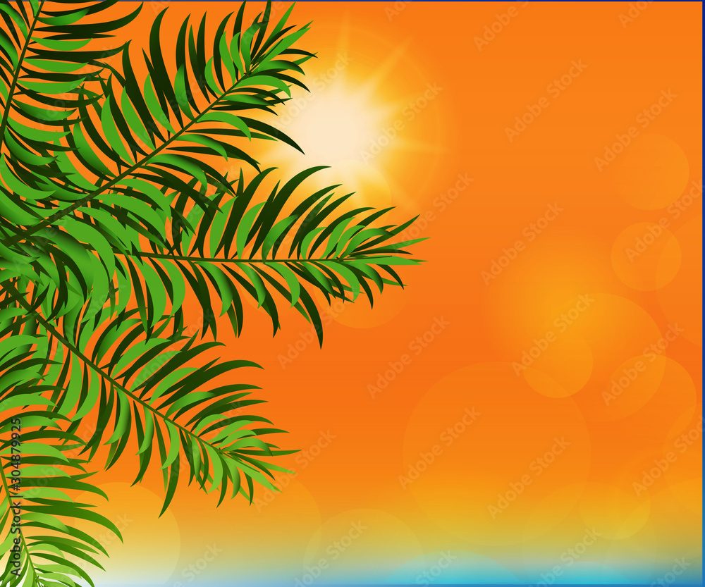 Palm tree and sun tropical symbol background render vector image