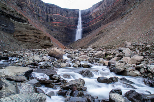 Long exposure of majestic Hengifoss waterfall, Egilsstadir, Iceland photo