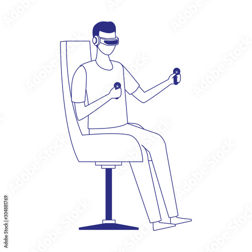 man using technology of augmented reality vector design