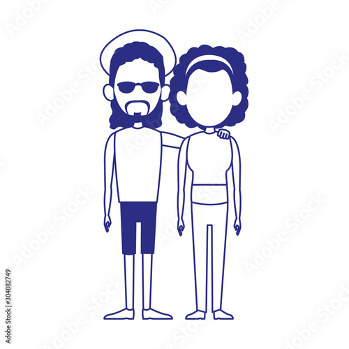 cool afro couple icon, flat design